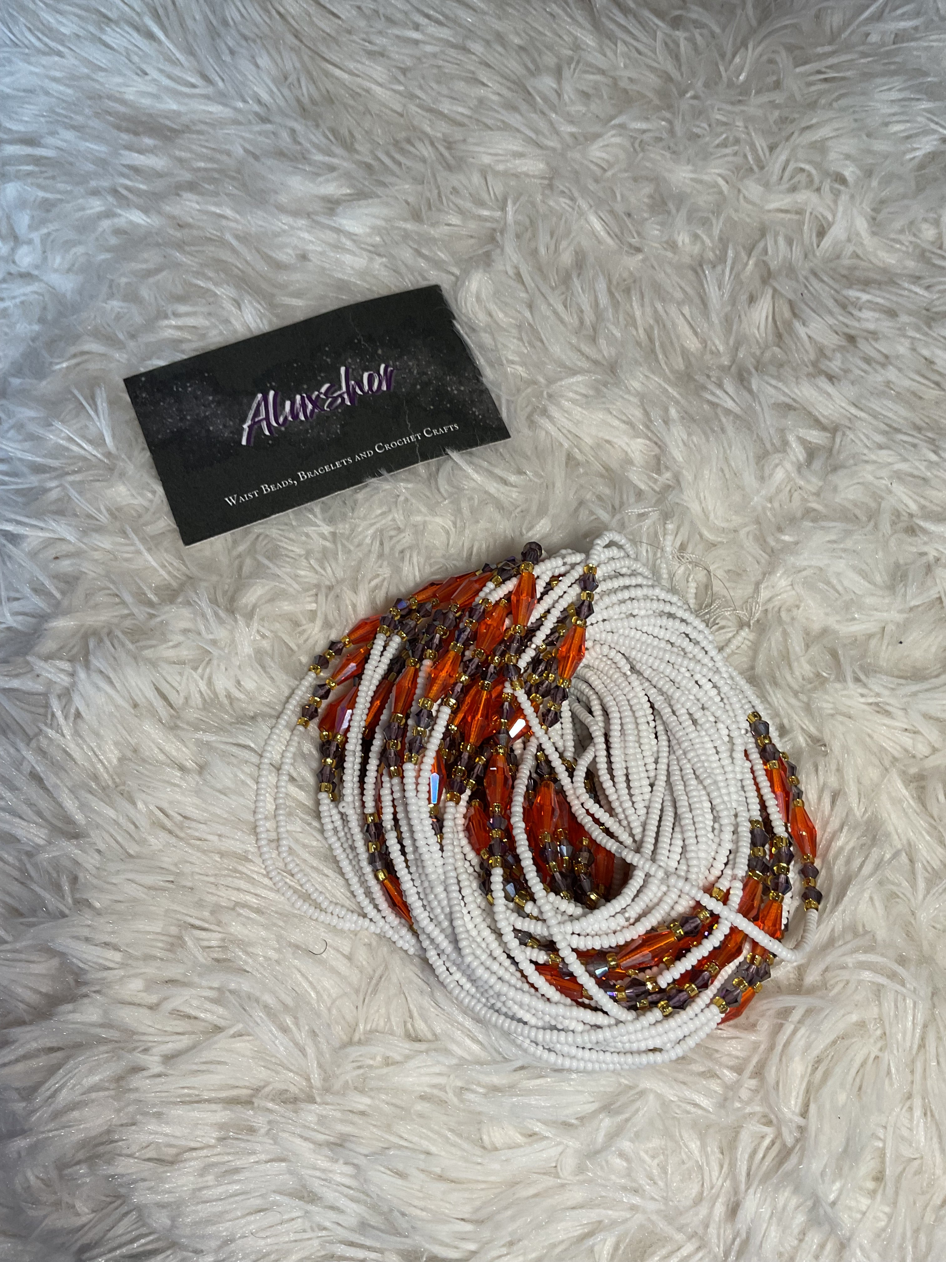 White orange gemmed beads