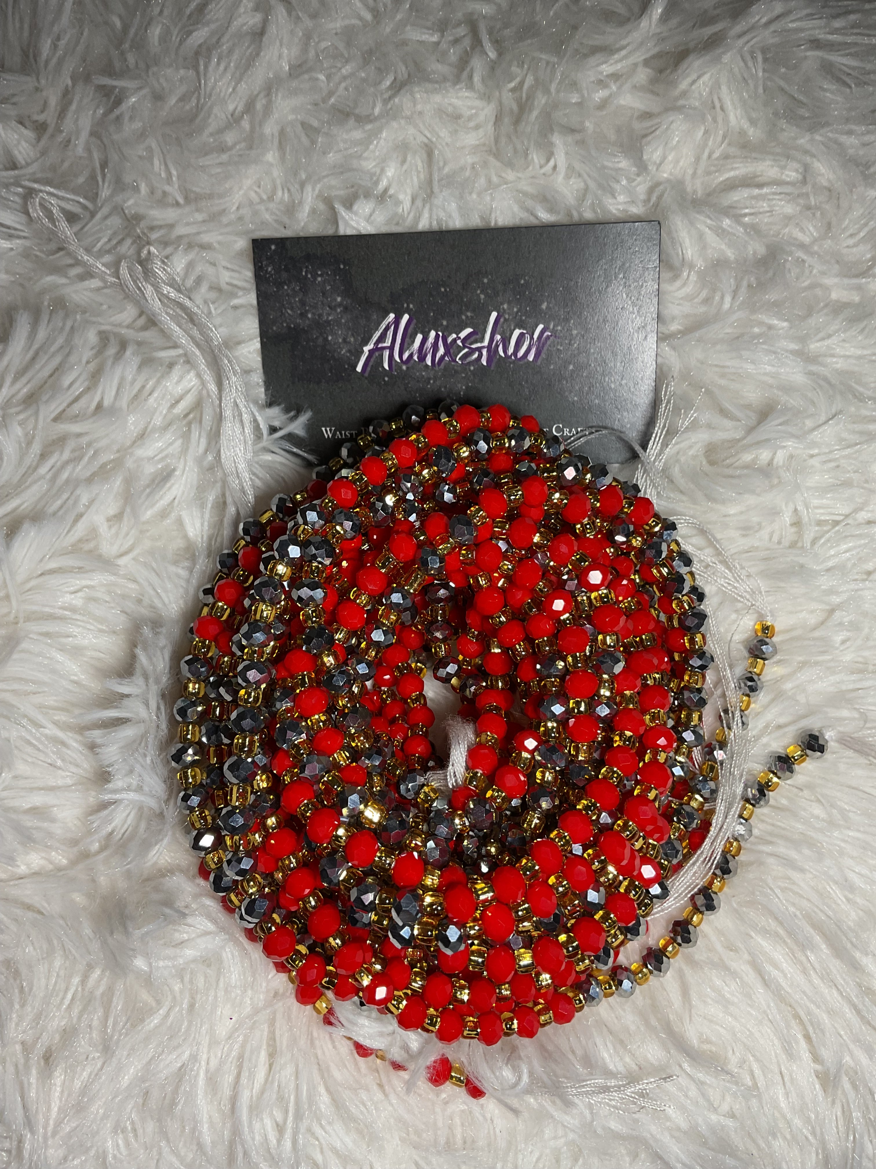 Red sliver pearl beads