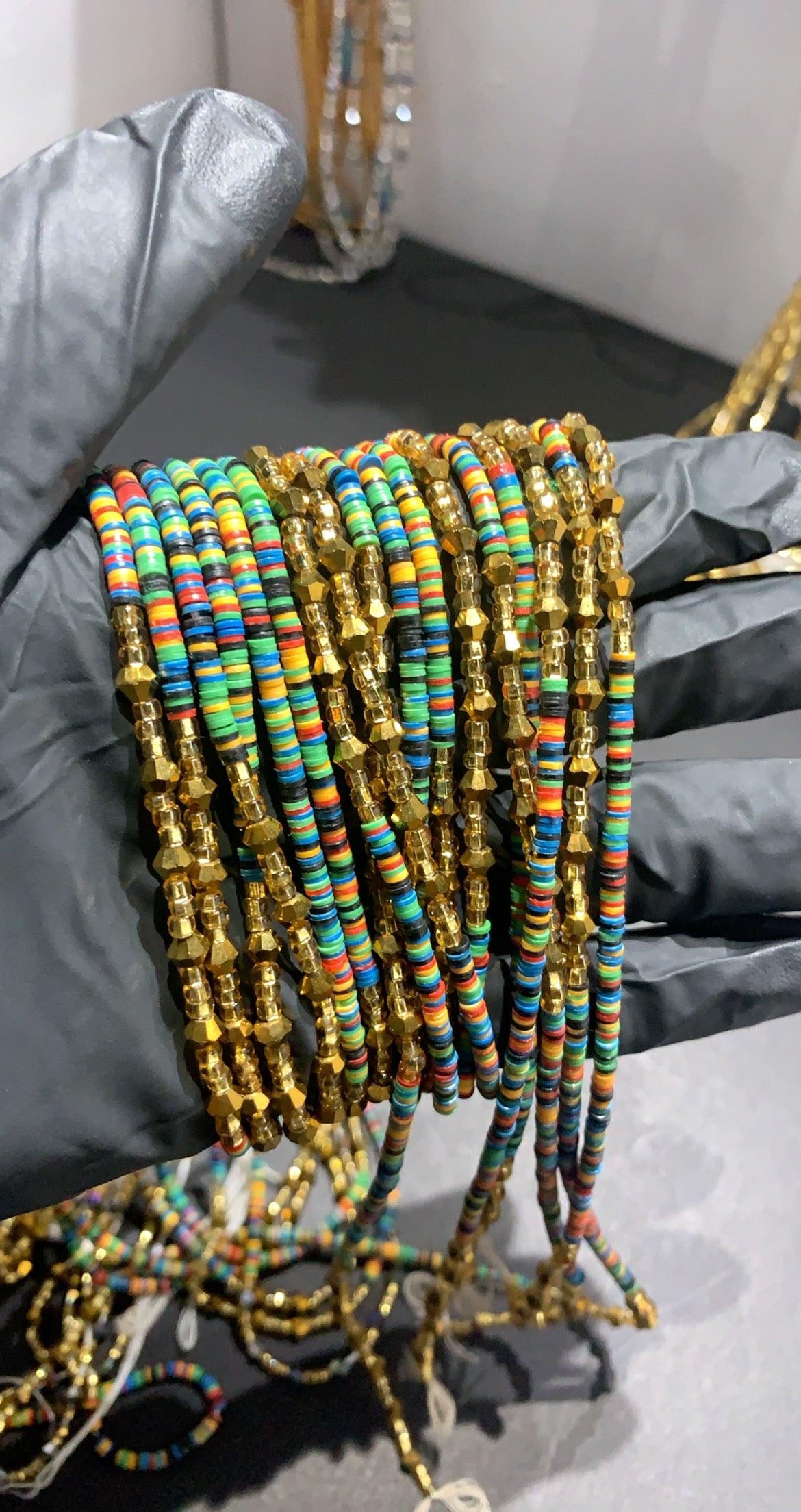 Multicolored gold beads